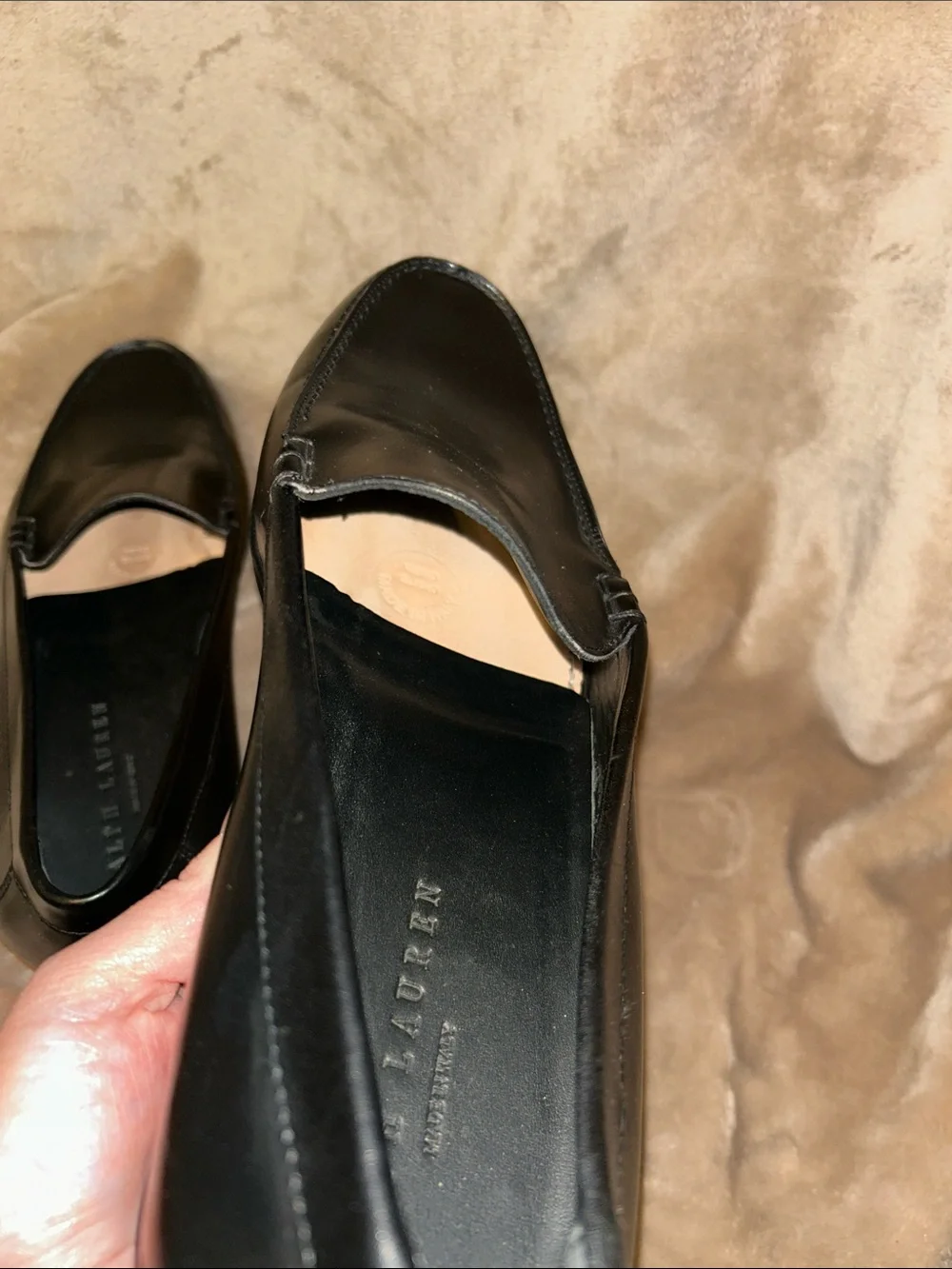Ralph Lauren Collection Sleek Black Polished Italian Leather Shoe Loafers 13